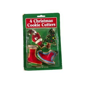 Vintage Fox Run Christmas Cookie Cutters Set 4 Sleigh Santa Tree Stocking USA NO
